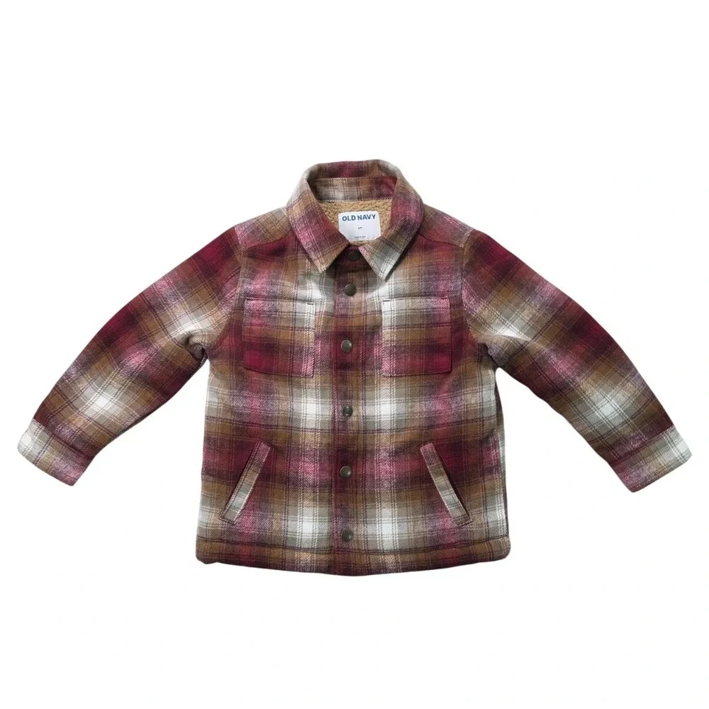 Sherpa Lined Plaid Shacket Burgundy Kids 5T Old Navy